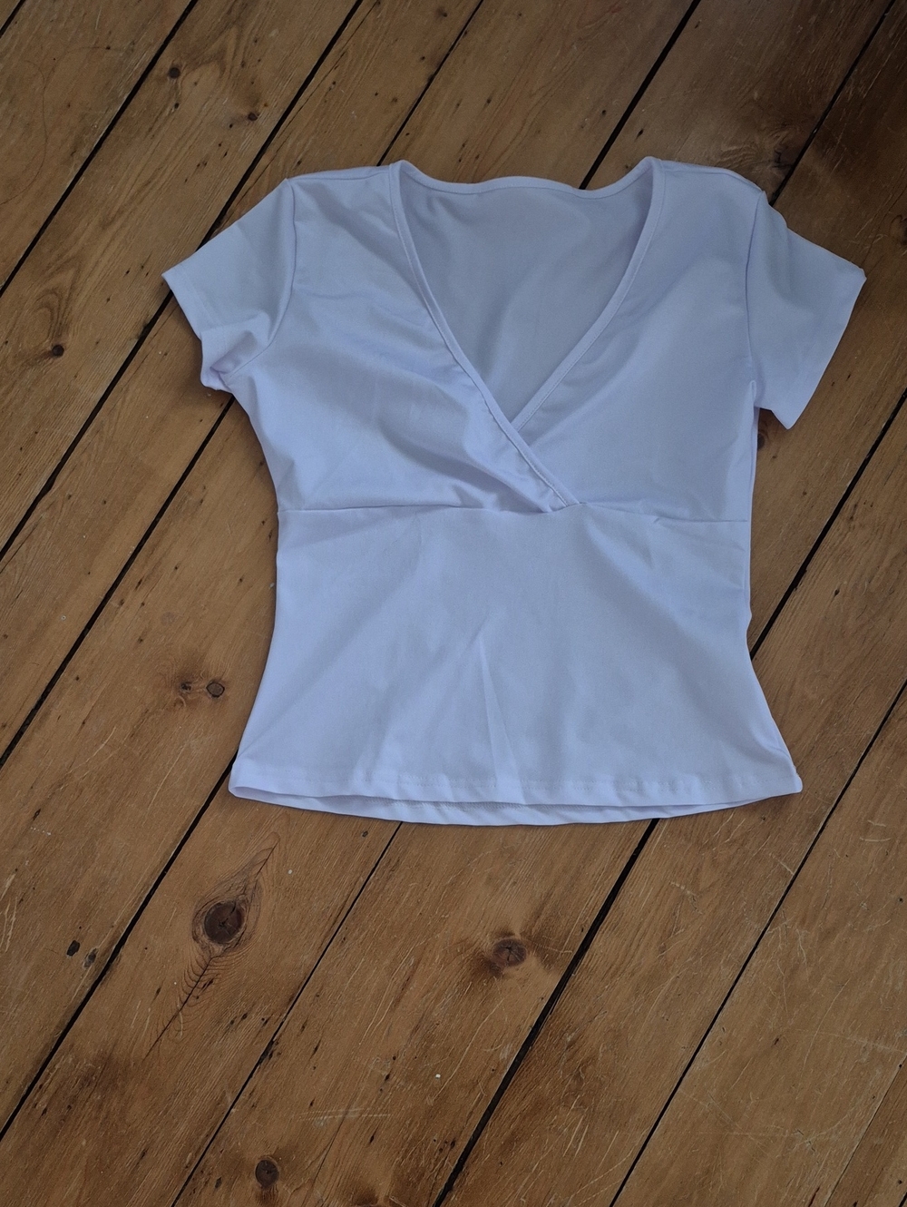 White Short-Sleeve V-Neck Wrap Top for Women